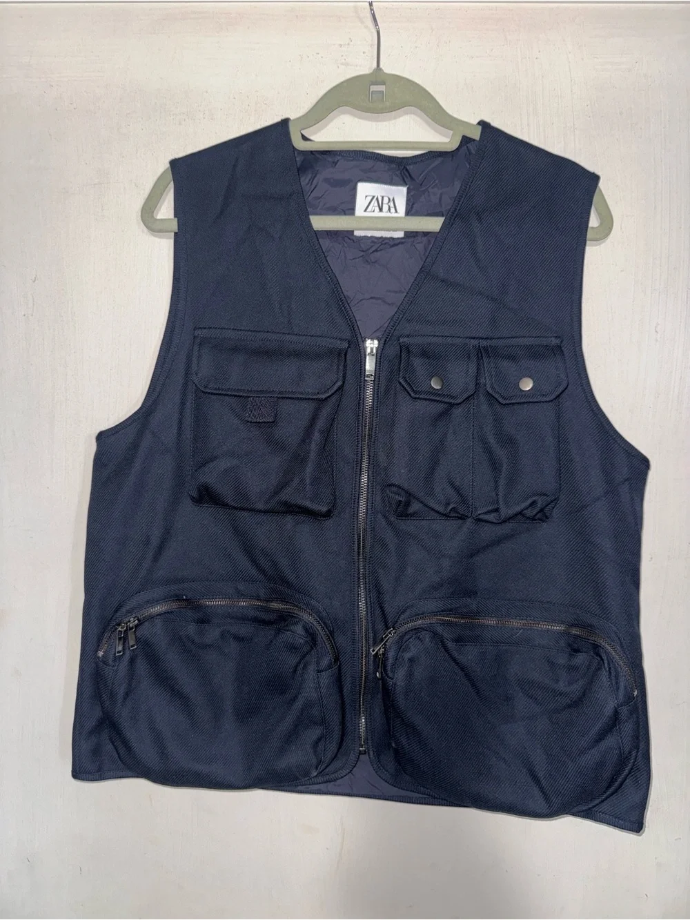 Zara Navy Multi-Pocket Utility Vest